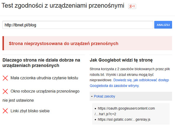 Strona niedostosowana do urządzeń mobilnych - wynik testu